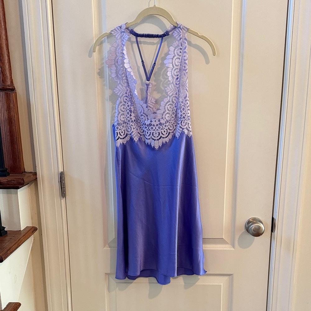 Lace Trim Satin Chemise Nightdress in Lavender/Lilac